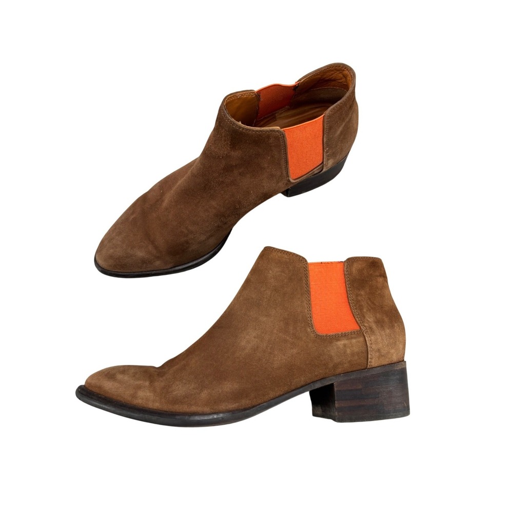 J.McLaughlin Ashlyn Boots Brown Suede Chelsea Ankle Boots Orange Women Size 8.5